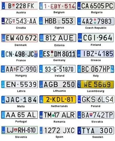Examples of European registration plates